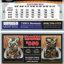 Wong's Drapery Shoppe - CUSTOM MADE DRAPERY AND KOA RATTAN CUSHIONS AND COVERS