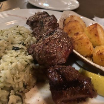 Grassfields Steak & Seafood - Tips and scallops with spinach rice - American Near Me - Andover, Massachusetts Grassfields Steak & Seafood - Tips and scallops with spinach rice - American Near Me - Andover, Massachusetts