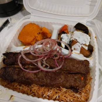 Maiwand Kabob - Kokta kabab with pumpkin, Eggplants (with yogurt white sauce) and brown rice (has raisin in it!) - Afghan Near Me - Fulton, Maryland