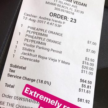 Full Bloom Vegan - The bill. Not sure is Andrea was the snob who waited us but if you get this guy, ask for the manager quick!!! - Vegan Near Me - Miami Beach, Florida Full Bloom Vegan - The bill. Not sure is Andrea was the snob who waited us but if you get this guy, ask for the manager quick!!! - Vegan Near Me - Miami Beach, Florida