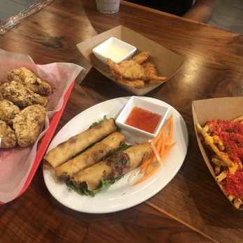 Mama's Pho N More - Butter garlic wings, pork egg rolls, breaded BF shrimp, hot Cheeto cheese fries - Vietnamese Near Me - Tomball, Texas