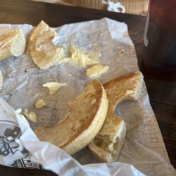 Well done bagel w butter on the side