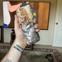 Hey Juan Burritos - This is a beautiful black bean, rice, cheese, and salsa verde burrito.