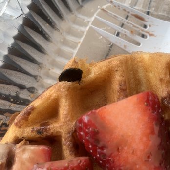 Prince Tea House - Waffle with strawberry and Nutella with big piece of black burnt. - Desserts Near Me - Brooklyn, New York Prince Tea House - Waffle with strawberry and Nutella with big piece of black burnt. - Desserts Near Me - Brooklyn, New York