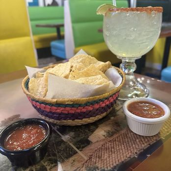 Las salsas - Jumbo house Margarita with Tahin rim! Chips and salsa. - Mexican Near Me - Manor, Texas
