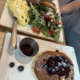 Dad's breakfast- choice of strawberry French toast / blueberry pancake, style of eggs, bacon/ham