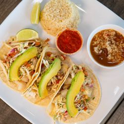 Shrimp and Tails Seafood - Baja Tacos Fish topped with creamy slaw