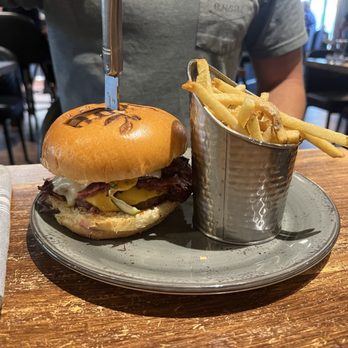 Sage Leaf - Pastrami burger with regular fries - American Near Me - Reno, Nevada Sage Leaf - Pastrami burger with regular fries - American Near Me - Reno, Nevada