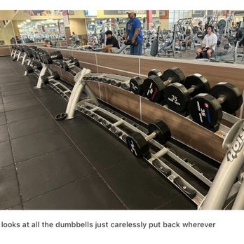 24 Hour Fitness - dumbbell racks not maintained and many off the racks scatters throughout the gym floors - Gyms Near Me - Milpitas, California