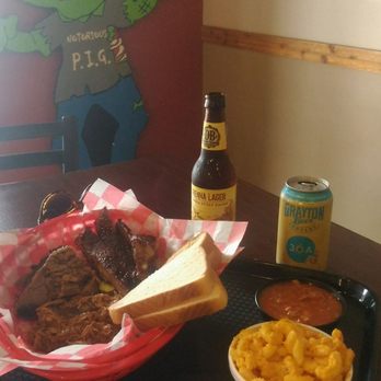 Zombie Pig BBQ - Sampler plate with brisket, ribs, and piggie. Delicious. Local craft beer as well. - Barbeque Near Me - Columbus, Georgia