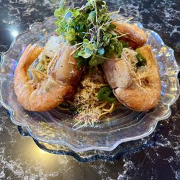 Lunar New Year menu: "Longevity" Noodles with Salt & Pepper King Prawns Lunar New Year menu: "Longevity" Noodles with Salt & Pepper King Prawns