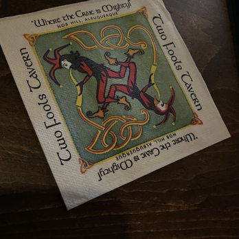 Two Fools Tavern - Their customer napkin - adds a personal touch! - Irish Near Me - Albuquerque, New Mexico