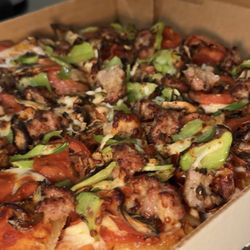 Pizza Zombie - Classic Pepperoni Delight with Red Sauce, Mozzarella Cheese, Pepperoni. sausage added in photo.