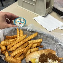 Walsh's Chicken - Hot dog and fries. The dog is fried to a delicious golden