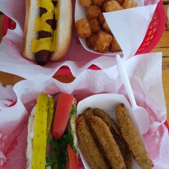 Red's Root Beer! - A Red's ripper with tots and a Chicago dog with fried pickles - American Near Me - Paw Paw, Michigan Red's Root Beer! - A Red's ripper with tots and a Chicago dog with fried pickles - American Near Me - Paw Paw, Michigan