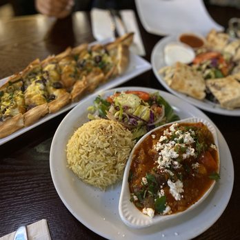 Cafe Turko - Eggplant Moussaka plate, Beyti Kebab, Yumurtali Pide - Halal Near Me - Seattle, Washington
