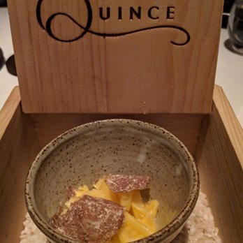 Quince - Course 11: Agnolottini de Fonduta. 4.5 stars. Great truffle flavor. A bit heavy. Sat dinner 2017-12-09 - French Near Me - San Francisco, California Quince - Course 11: Agnolottini de Fonduta. 4.5 stars. Great truffle flavor. A bit heavy. Sat dinner 2017-12-09 - French Near Me - San Francisco, California