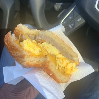 The Posh Bagel - Sausage and egg croissant - Bagels Near Me - Davis, California