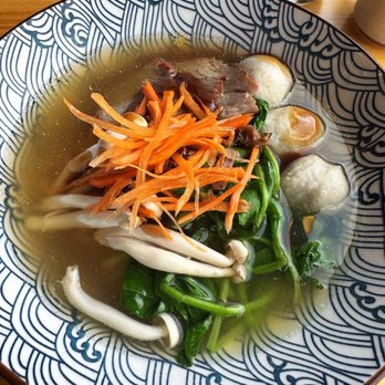 Petite Dumpling - Egg noodle soup with chicken broth topped with roasted pork, mushrooms and fish balls - Dim Sum Near Me - Brooklyn, New York