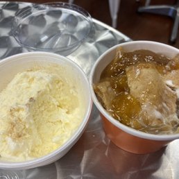 Peach cobbler with side of ice cream Peach cobbler with side of ice cream