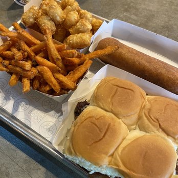 Dog Haus - CORN DOG TATER TOTS HOLY AIOLI SWEET POTATO FRIES THE HOT CHICK - Burgers Near Me - Barboursville, West Virginia Dog Haus - CORN DOG TATER TOTS HOLY AIOLI SWEET POTATO FRIES THE HOT CHICK - Burgers Near Me - Barboursville, West Virginia
