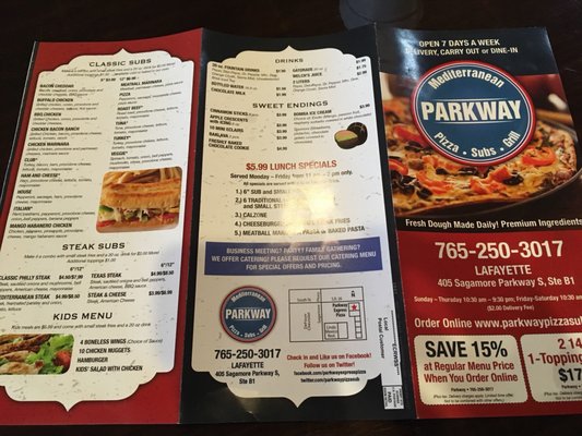 Menu photo 2 Parkway Pizza & Subs Lafayette, IN Menu photo 2 Parkway Pizza & Subs Lafayette, IN