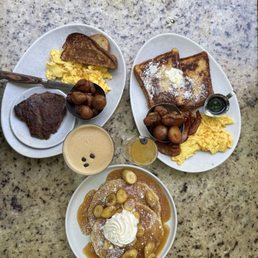 French Toast, Banana Foster, and Steak & Eggs with a peach Bellini and espresso martini