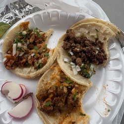 Tacos El Rey - Barbacoa, asada, and al pastor tacos.