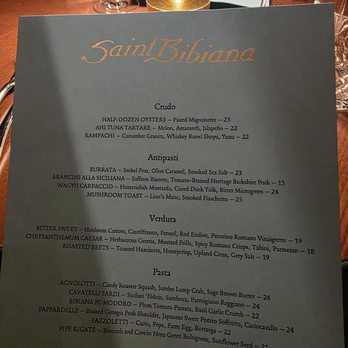 Saint Bibiana - Menu - Italian Near Me - Savannah, Georgia