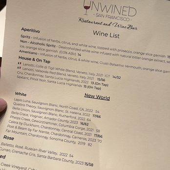 Unwine'd SF - Menu of partial wine list! - Wine Bars Near Me - San Francisco, California Unwine'd SF - Menu of partial wine list! - Wine Bars Near Me - San Francisco, California
