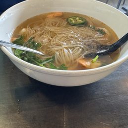 Shrimp pho large size on a small size bowl half way empty...