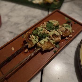 Cabra - Chicken Thigh Skewers - 10/10 Juicy and tender chicken (3 1" pieces of chicken per skewer) with a yummy peanut sauce - Peruvian Near Me - Los Angeles, California