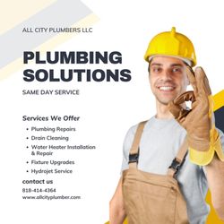 All City Plumbers - Call us today! Drain replacement. Water heaters. Faucets. Garbage disposal. Water line repipes. Same day service.