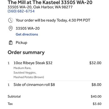 The Mill at The Kasteel - SCHEDULED pick up at 4:30..... Overpriced in my opinion. - American Near Me - Oak Harbor, Washington
