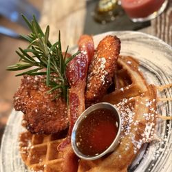 Yaz's Table - Crispy panko crusted chicken and waffle