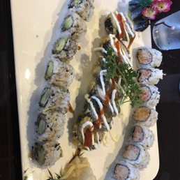 Crab roll, dynamite roll and eel roll Crab roll, dynamite roll and eel roll