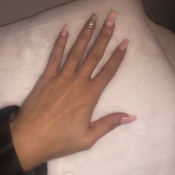 Nail Palace - Full set with dip powder.  24 karat on the ring fingers and you're making me blush for the base/nude color - Nail Salons Near Me - Mill Creek, Washington