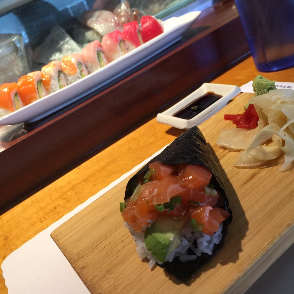 Sushi Dake - Rainbow roll and salmon hand roll - Japanese Near Me - Burbank, California Sushi Dake - Rainbow roll and salmon hand roll - Japanese Near Me - Burbank, California