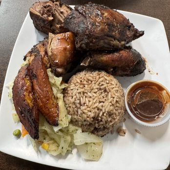 Island Flavorz - Jerk Chicken Rice and Peas, Cabbage, Fried Plantains, and jerk sauce - Caribbean Near Me - Houston, Texas Island Flavorz - Jerk Chicken Rice and Peas, Cabbage, Fried Plantains, and jerk sauce - Caribbean Near Me - Houston, Texas