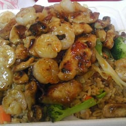 #4 Combo. Chicken teriyaki & shrimp over fried rice and vegetables.