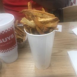 Fries were hot but so much seasoning we couldn't really eat them!