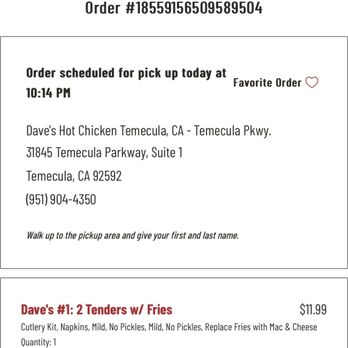 Dave's Hot Chicken - Chicken Shop Near Me - Temecula, California