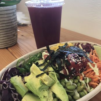 Mixed Greens - Hibiscus lemonade with Ahi Poke bowl - Salad Near Me - Saint George, Utah Mixed Greens - Hibiscus lemonade with Ahi Poke bowl - Salad Near Me - Saint George, Utah