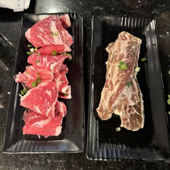 Gogi Time - Two plates of brisket and one plate of LA Galbi Short Ribs - Korean Near Me - Oakland, California