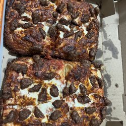 Little Caesars Pizza - Chicago deep dish sausage burnt to a crisp