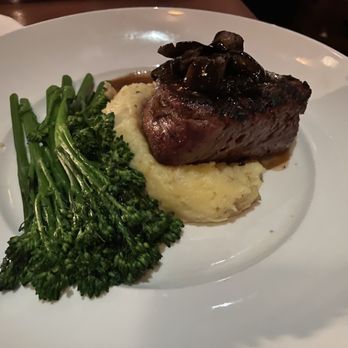 Seasons 52 - Wood - Grilled Filet Mignon w mash and broccolini and mushroom - New American Near Me - Phoenix, Arizona
