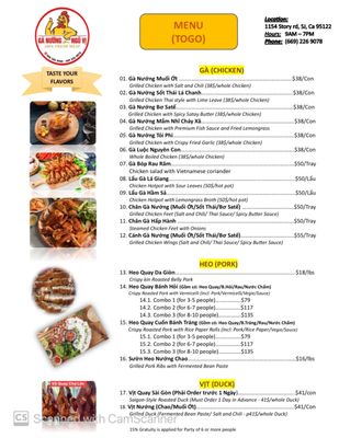 Menu photo 8 Ga Nuong Ngu Vi San Jose, CA