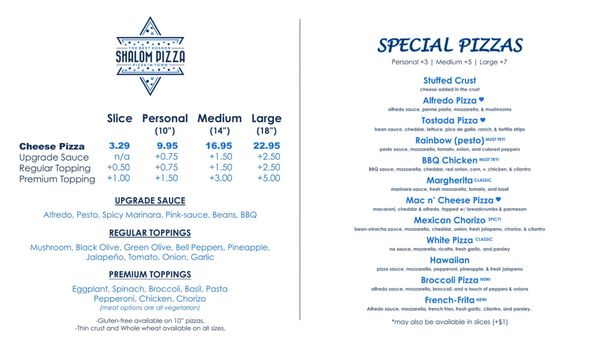 Menu photo 2 Shalom Pizza Los Angeles, CA Menu photo 2 Shalom Pizza Los Angeles, CA