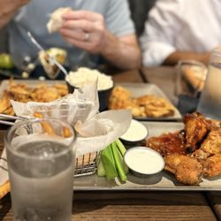 Vine + Forge - Chips and leek dip and wings with ranch & celery