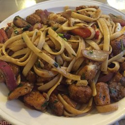 White fish (so good!!) with onions, peppers, tomatoes and noodles White fish (so good!!) with onions, peppers, tomatoes and noodles